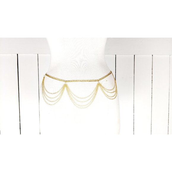 Gold metal triple multi layer lightweight chain link hip belt - Picture 2 of 5